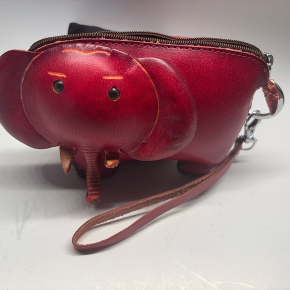 Elephant Burgundy Leather Card Case Coin Purse Wristlet Wallet - Picture 4 of 8
